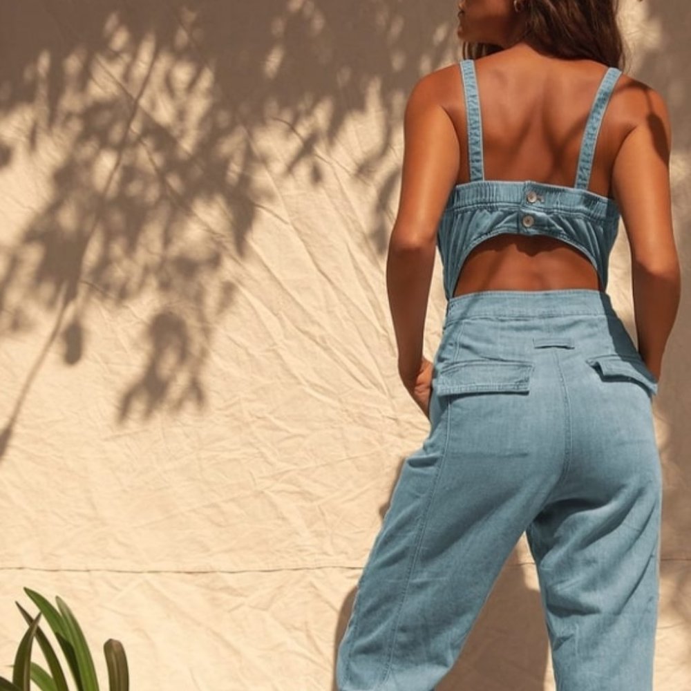 free people M ~ Go West Utility Tie Waist jumpsuit